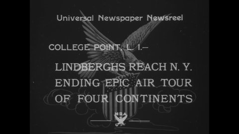 CIRCA 1933 - The Lindberghs board a seaplane and take off from College Point in Long Island, New York.