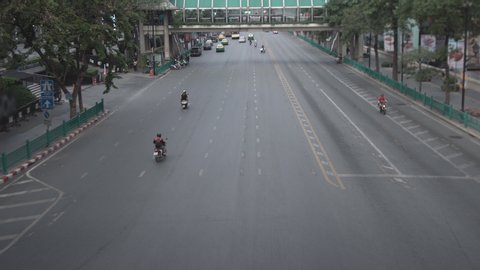 Empty streets at shopping district in Bangkok during corona virus, covid 19 outbreak epidemic.