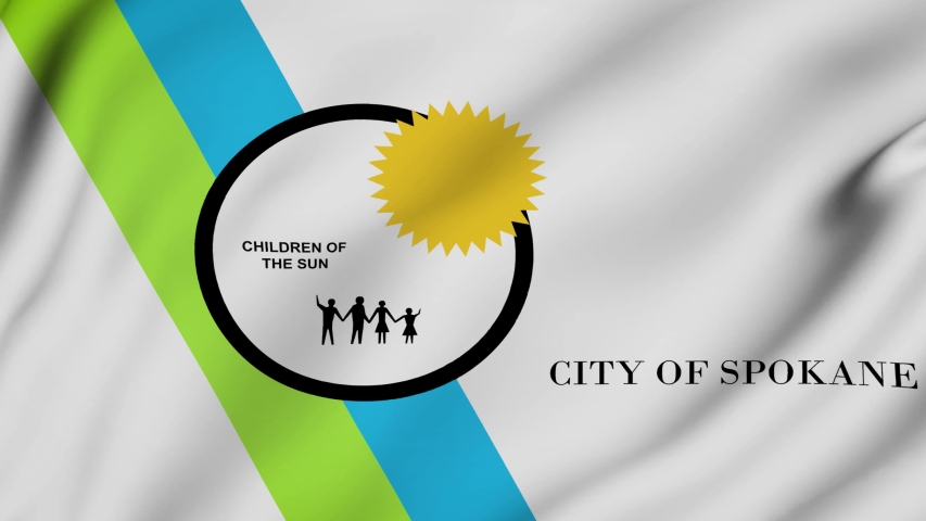 Spokane city of Washington flag is waving 3D animation. Spokane city of Washington state flag waving in the wind. Spokane city flag seamless loop animation. 4K