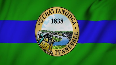 Chattanooga city of Tennessee flag is waving 3D animation. Chattanooga city of Tennessee state flag waving in the wind. Chattanooga flag seamless loop animation. 4K