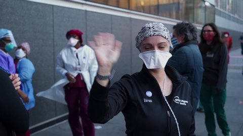 New York City Salutes Its Health Care Workers, Doctors.  Emergency Clinic in NY. Celebrating of Beating Pandemic COVID19 (Corona Virus),  Manhattan, New York, US 04.25.2019