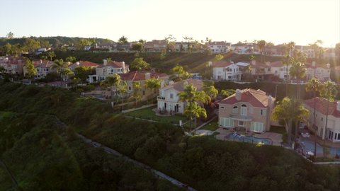 Sunset view of neighborhoods in Laguna Niguel, California.