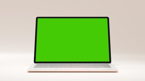 Clean Green Screen Computer for Presentation Beauty Blogger or Game Applications. Motion Laptop with Chroma Key for Advertising Mock Up Freelance Site. Show Greenscreen Background PC Notebook Nobody