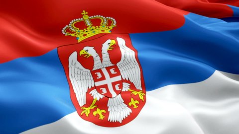 Serbia island flag Motion Loop video waving in wind. Realistic Serbian Flag background. Serbia Flag Looping Closeup 1080p Full HD 1920X1080 footage. Serbia Europe country flags footage video for film,
