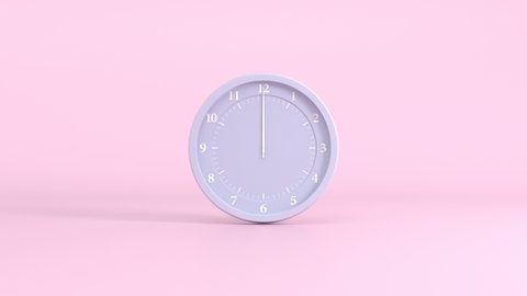 Grey clock with white numbers and hands on a pink background, time interval. Time concept. 3d Animation 4k Ultra HD 3840x2160