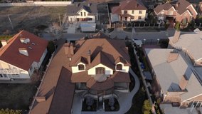 Rich suburb houses aerial view district area panorama district drone video