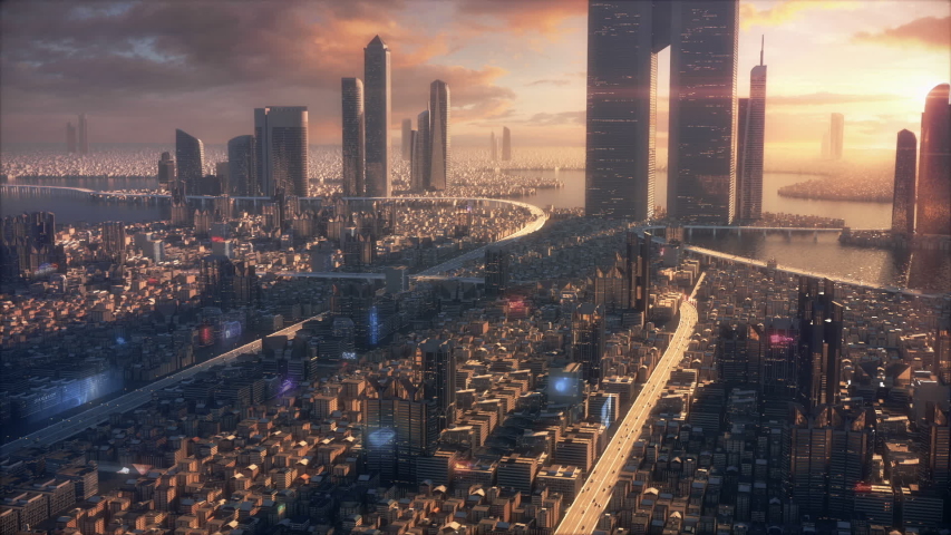 Sunset 3D City of the future Royalty-Free Stock Footage #1051515862