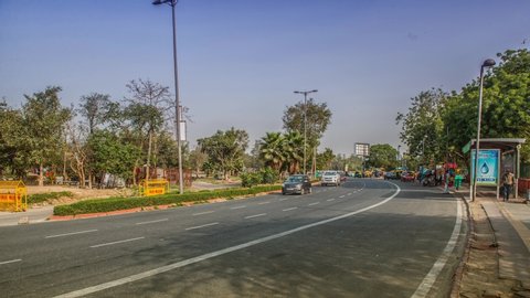 DELHI, INDIA - FEBRUARY 17, 2018: Heavy car traffic in the city center.