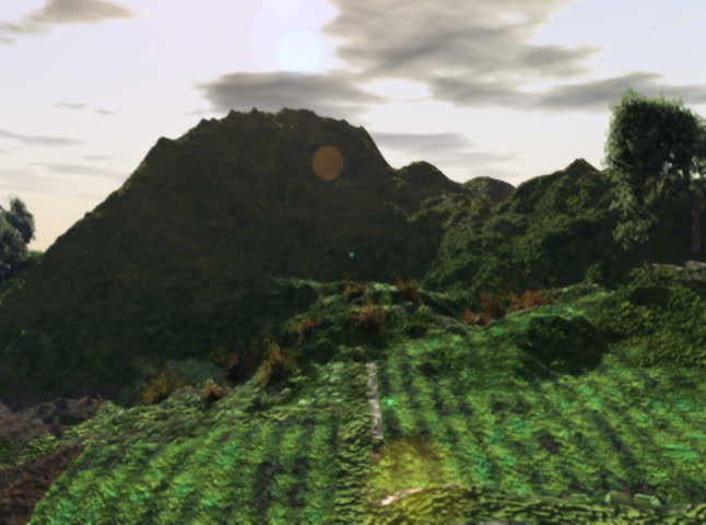 Flying view of mountain and field
