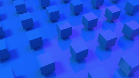 Seamless loop of 3D blue cubes rotating on a royal blue background. Space to put your text. Textless 3D animation great for ads.