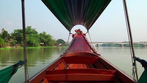 Cruising in a Long-tail boat on the Chao Phraya River to Ayutthaya, Thailand - 21 January 2020