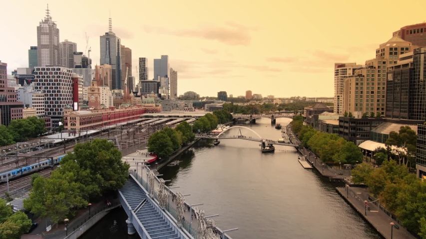 Aerial of Melbourne, the coastal capital of the southeastern Australian state of Victoria.