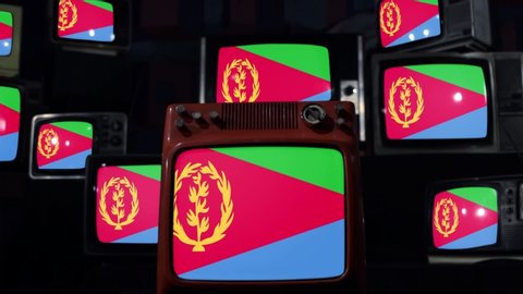 Flag of Eritrea and Vintage Televisions. 
