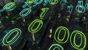 Futuristic high technology 3D landscape with glowing neon digital signs and reflective glass constructions. Perfectly looping. - Powered by Shutterstock - Get 15% off with code: PIKWIZARD15