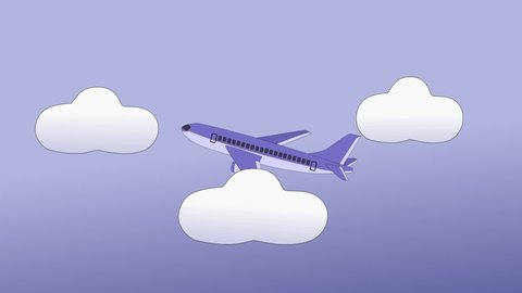 Cartoon Airplane Flying Over Cloudy Sky Stock Footage Video (100% ...