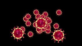 Animated 3d coronavirus cells on a black background. COVID-19 viruses