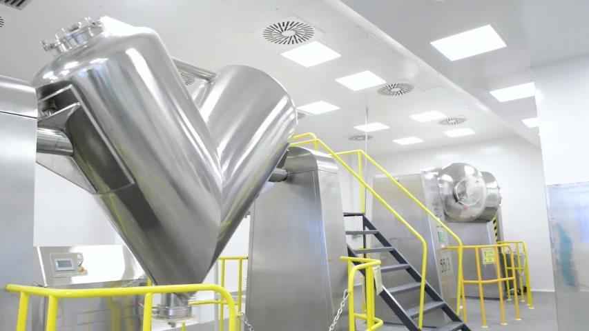 Pharmaceutical factory. Mixer tank for powder mixture preparation at tablet production | Shutterstock HD Video #1051583032