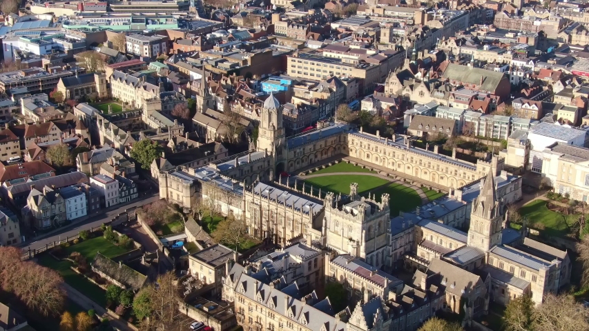 Aerial view over the city of Oxford and its historic district -aerial photography