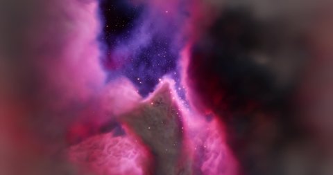 Nebula and star fields, stellar nursery. Stellar system and gas nebula. Newborn stars, glowing clouds heated by intense radiation. Deep space. Science fiction. 3D rendering