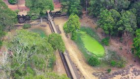 Baphuon Temple, Angkor Temple Complex, Aerial drone video. Cambodia.