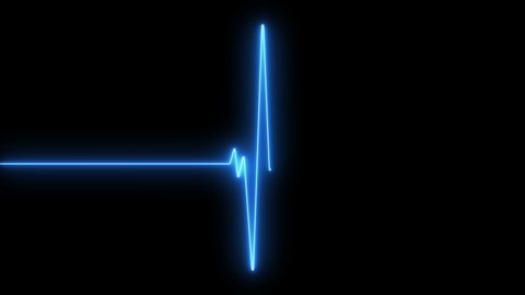 Neon heartbeat flatline. Seamlessly looping animation. EKG heart rate display screen medical research. Pulse trace blue line. Motion Animation. Video available in 4K FullHD and HD render footage.
