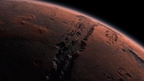 Mars Planet Rotating in the outer space.. Orbiting Planet Mars. Traveling to the red planet Mars in space. Elements of this video furnished by NASA.