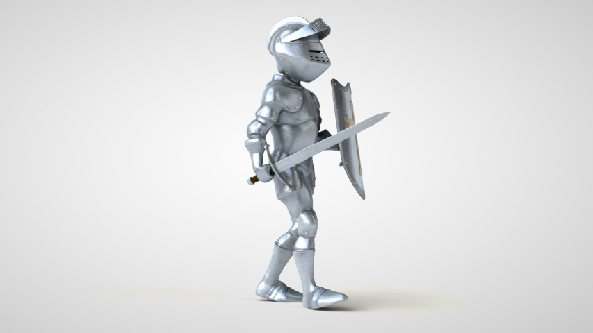 Fun cartoon knight is walking