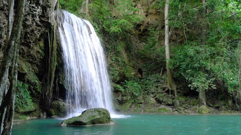 Erawan waterfall third level in National Park, famous tourist destination in Kanchanaburi, Thailand.