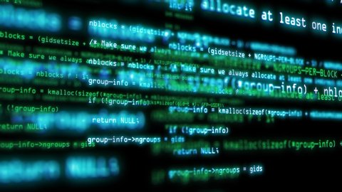 Programming code running over computer screen terminal, hacking concept,4k