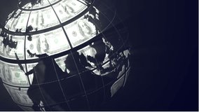Animation of a globe made of American dollar bills spinning with contour map. Finance business stock market global data processing concept digitally generated image. - Powered by Shutterstock - Get 15% off with code: PIKWIZARD15
