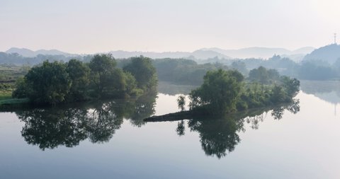 time lapse of the peaceful moon bay in morning, idyllic scenery in wuyuan county, jiangxi province, China