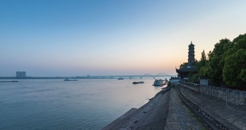 time lapse of the yangtze river landscape in early morning, jiujiang city, jiangxi province, China