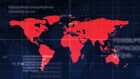 Animation of data processing recording with blue and red world map showing global spread of Covid 19 coronavirus in the background. Global coronavirus outbreak pandemic public health concept digitally - Powered by Shutterstock - Get 15% off with code: PIKWIZARD15
