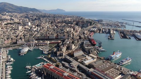 Genoa city Italy Drone sea mountains yachts