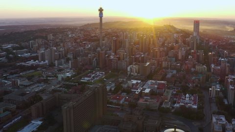 Aerial view of the magnificent Johannesburg City Centre at sunrise