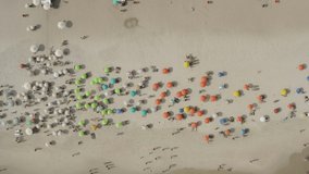 Aerial shot of a crowded Ipanema beach in Rio de Janeiro Brazil