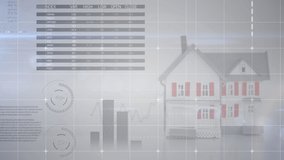 Animation of house model, stock market display with numbers and graphs, price going up and down at the stock exchange over data recording in the background. Finance business stock market global data - Powered by Shutterstock - Get 15% off with code: PIKWIZARD15