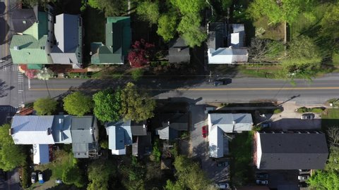 Aerial view looking straight down on the small town of Shepherdstown, WV.