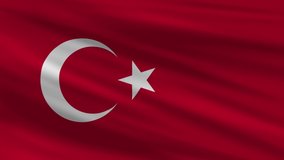 Flag of TURKEY. Seamless 4k full realistic flag waving against background.