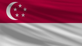 Flag of SINGAPORE. Seamless 4k full realistic flag waving against background.