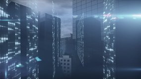 Animation of cityscape over data processing and digital information flowing through network of computer servers in a server room with light trails flashing on surface. Global business, network of - Powered by Shutterstock - Get 15% off with code: PIKWIZARD15
