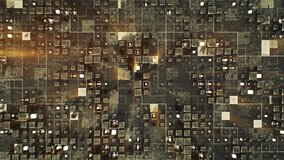 Multimaterial glowing yellow cubes on plane. Abstract futuristic technology or science fiction background. Seamless loop 3D render animation 4k UHD 3840x2160 - Powered by Shutterstock - Get 15% off with code: PIKWIZARD15