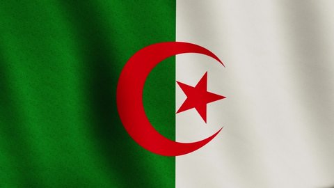 Algeria background flag waving fabric ensign. Algerian national banner and closeup patriotic symbol - seamless loop animation video
