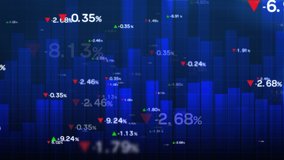 This stock motion graphics video shows a stock market graphics with flying data towards the viewer.