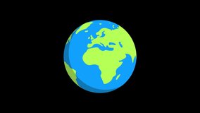 flat rotating earth animation.flat design. black background