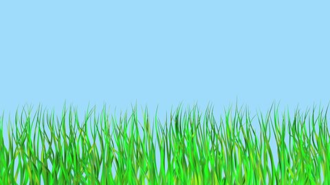 digital natural background with fresh green grass growing up against blue sky,  3D animation with alpha channel
