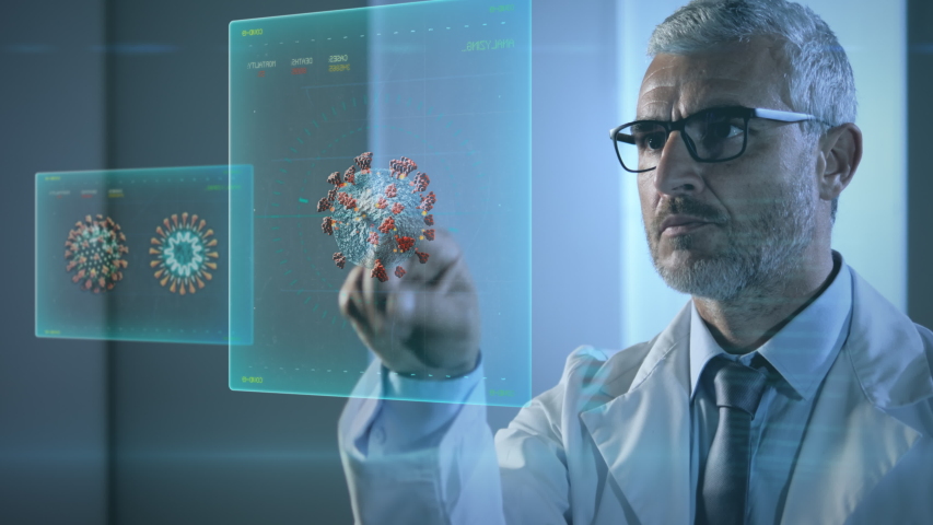 Portrait of doctor scientist looking at visual 3d coronavirus covid 19 graphics charts showing data about the virus infection on human body
 - Powered by Shutterstock - Get 15% off with code: PIKWIZARD15