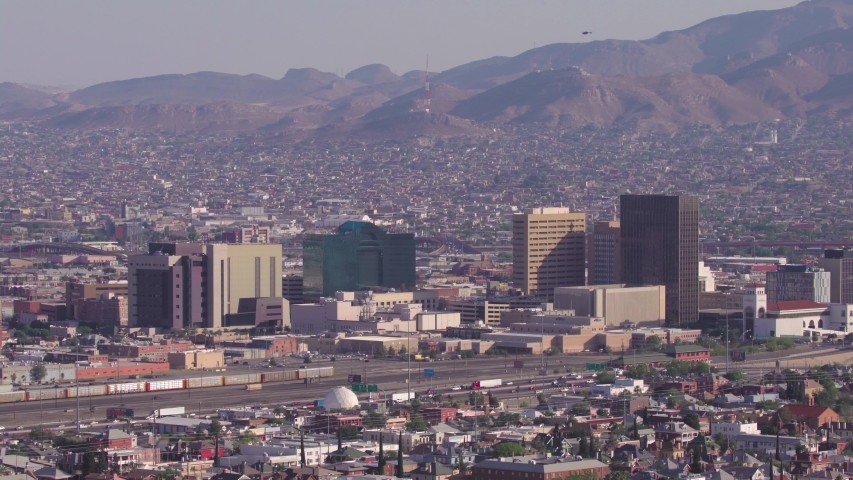 El Paso, Texas, USA. Establishing shot of downtown and freeway.