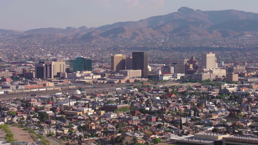 El Paso, Texas, USA. Establishing shot of downtown and freeway.