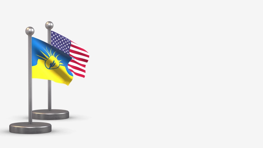 Mesa Arizona seamless 3D waving flag animation on tiny flagpole. Isolated on white background with space on the right side. US flag in the background.